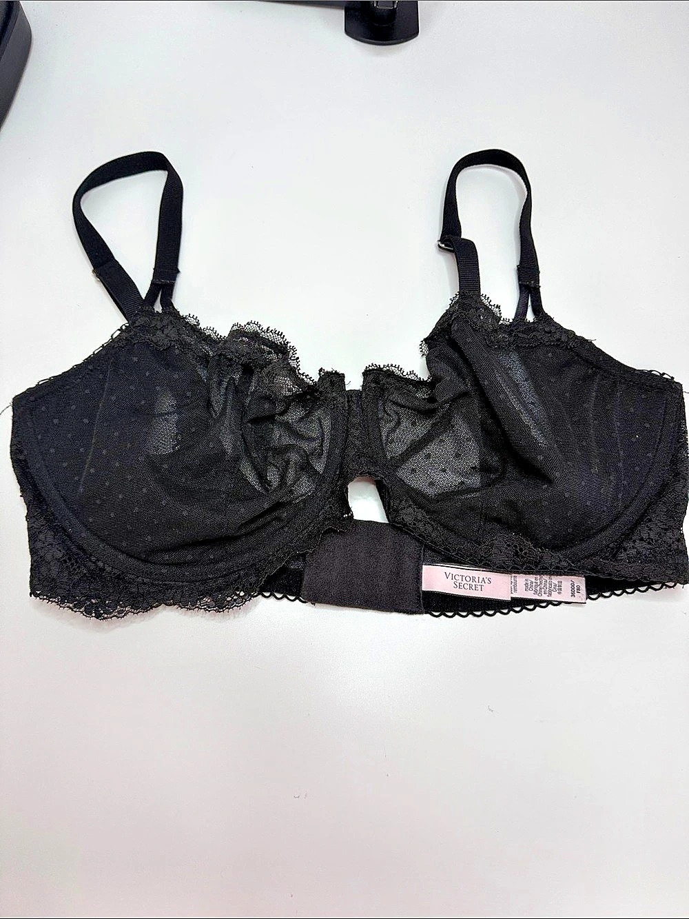 Victoria's Secret Sexy Tee Dot Geo Lace Push-Up Bra Black 36DDD